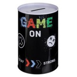 Pusculiță metalică neagră cu model gamer, &Oslash;8x12.5 cm, CMCLASS