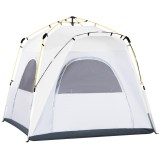 Outsunny Cort de camping, cort pop up &icirc;n formă de dom pentru 4 persoane, cu 4 uși 4 ferestre geantă de transport inclusă pentru camping trekking alb g