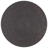 VidaXL Covor manual, gri &icirc;nchis, 150 cm, iută, rotund