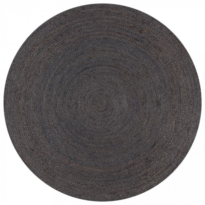 vidaXL Covor manual, gri &icirc;nchis, 150 cm, iută, rotund