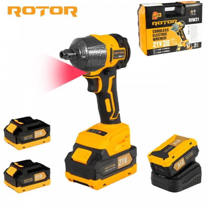 Autofiletanta cu impact pe acumulator ROTOR RIW21, 21 V /3 Ah, 320 Nm 2200 rot/min, 3300 BPM
