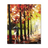 Tablou stilizat indragostiti pictat manual, Noi doi sub o umbrela, 60x50cm ulei pe panza
