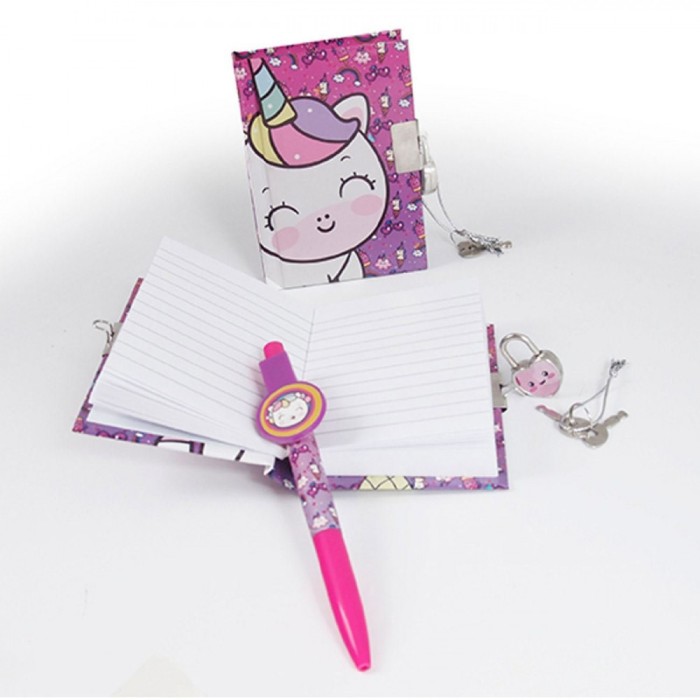 Set Agendă cu Pix și Lacăt, AS, Unicorn, Coperta Dura, Multicolor, 2 Bucăți