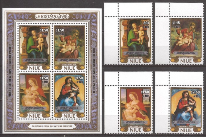 NIUE 1986 PICTURA CRACIUN ( serie + bloc dt. cu supr.) MNH