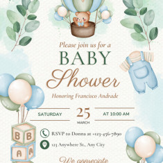 Set 10 invitatii aniversare Baby Shower, cu plicuri, model 1