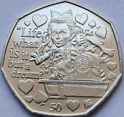 50 pence 2021 Isle of Man/ Insula Man, Alice, Through the looking glass,aunc foto