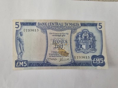 Malta 5 Liri 1967 Rara foto