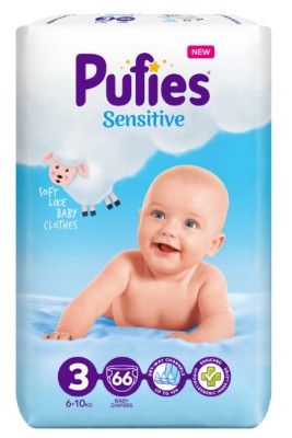 Scutece Pufies Sensitive, 3 Midi, Maxi Pack, 6-10 kg, 66 buc foto