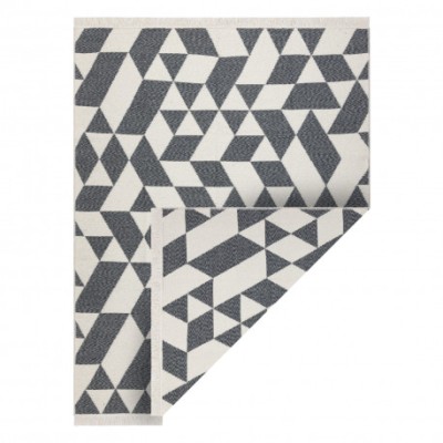 Covor TWIN 22992 geometric, bumbac, cu două fețe, Franjuri ecologice - antracit / crem, 200x290 cm foto