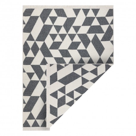 Covor TWIN 22992 geometric, bumbac, cu două fețe, Franjuri ecologice - antracit / crem, 200x290 cm