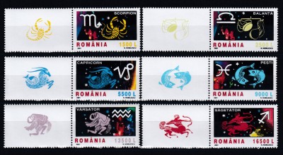 ROMANIA 2001 LP 1574 a SEMNELE ZODIACULUI I SERIA CU VINIETE MNH foto