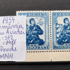 1954-Romania-Ziua aviatiei-Lp372-Pereche-guma orig.-MNH-Perfect