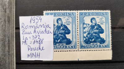 1954-Romania-Ziua aviatiei-Lp372-Pereche-guma orig.-MNH-Perfect foto