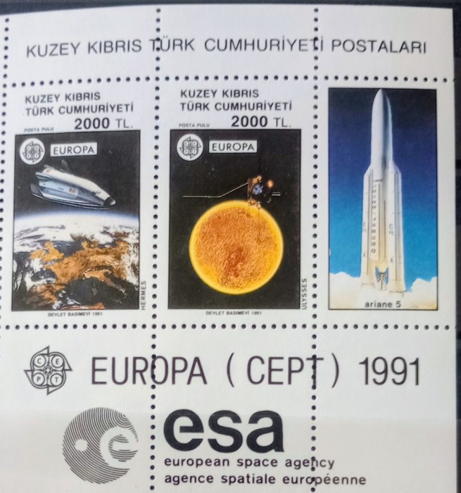 Cipru Turcesc 1991 Europa cept cosmos, naveta spațială Hermes, Jupiter Bloc neștampilat