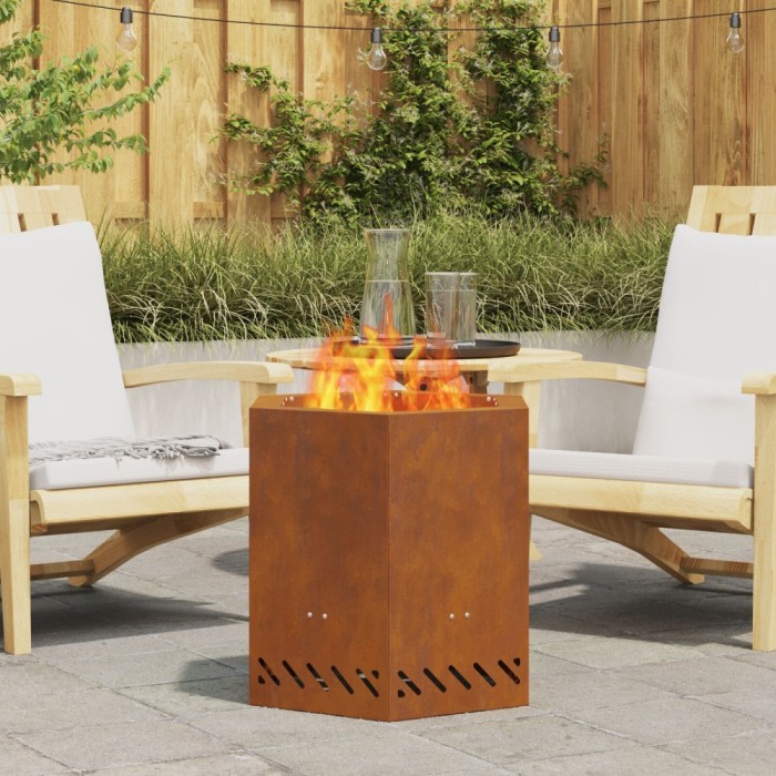 vidaXL Vatră de foc fără fum, hexagonal, 48x48x51 cm, oțel corten