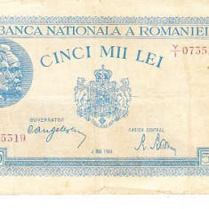 M1 - Bancnota Romania - 5000 lei - emisiune 2 mai 1944 filigran Traian
