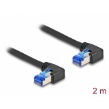 Cablu de retea RJ45 Cat.6A SFTP LSOH unghi 90 grade dreapta 2m Negru, Delock 80215