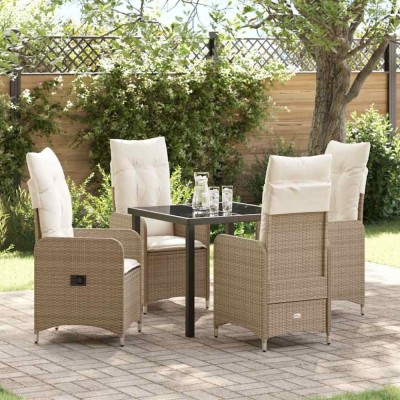 vidaXL Set de masă pentru grădină cu pernă 5 pcs Bej Rattan poli 3379654 foto