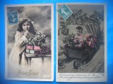 HOPCT 1746 COPII-TCV-ROMANTICA-FRANTA-LOT 2 CARTI POSTALE VECHI-CIRCULATE