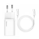 Incarcator Retea Cu Cablu USB-C Baseus Super Si, 25W, 3A, 1 x USB-C, Alb TZCCSUP-L02