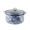Cratita emailata Goldmann, 24 x 15 cm, 6.2 litri, manere cromate, capac sticla, model floral Albastru