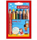 Set de 6 creioane colorate STABILO WOODY 3 in 1 - RESIGILAT