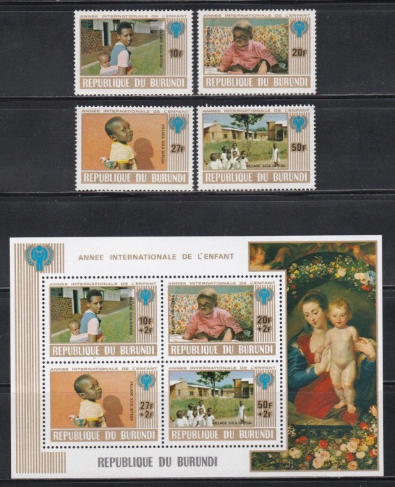 Burundi 1979 - Anul Internațional al Copilului, Serie + Colita, Cota 17.50 EURO, MNH