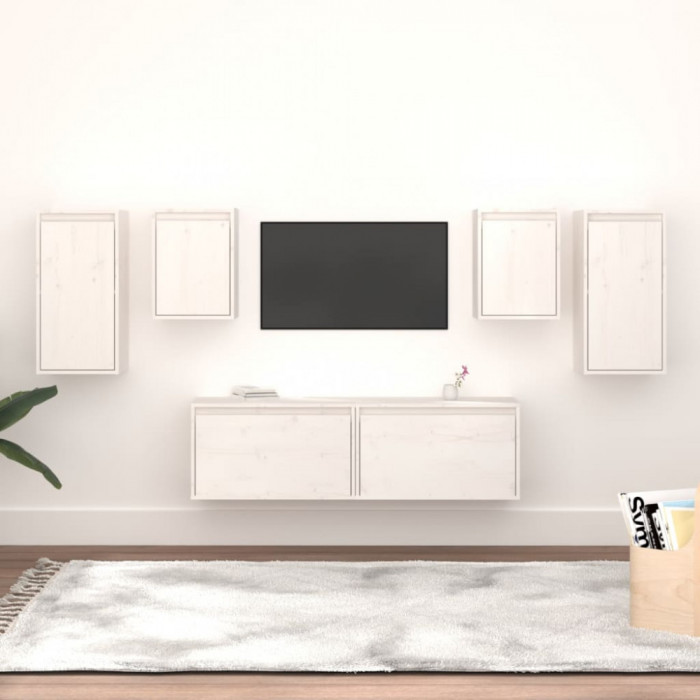 Gossi comode tv, alb, 6 buc., lemn masiv de pin
