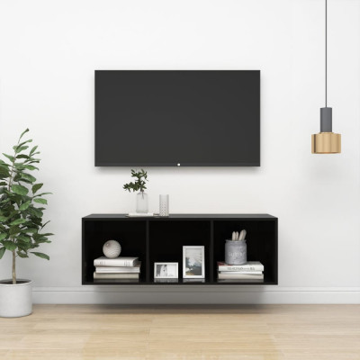 Dulap TV montat pe perete, negru extralucios, 37x37x107 cm, PAL foto