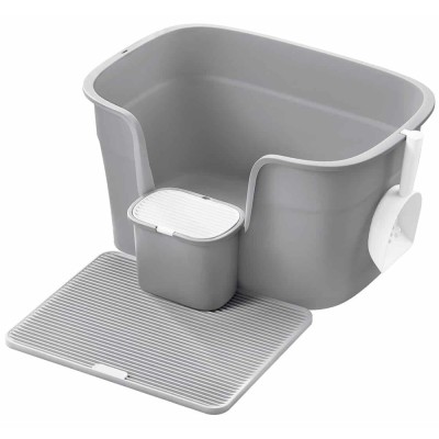 FEANDREA Litiera pisici XL cu pereti inalti, colector de nisip si cutie depozitare, 64x44x33 cm, gri Household NewTrend foto