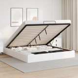 Cadru Pat Otoman vidaXL 160x200 cm, Piele Artificiala Alb, Depozitare Sub Pat, Mecanism Hidraulic