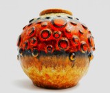 vaza ceramica glazurata JASBA anii &#039;60 Germania MOONCRATER space age pop art Fat Lava portoclaiu maro