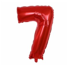Balon din folie metalizata flippy, figurina cifra, tema aniversare 80 cm, ambalaj individual, pai inclus, umflare cu aer sau heliu, rosu, cifra 7