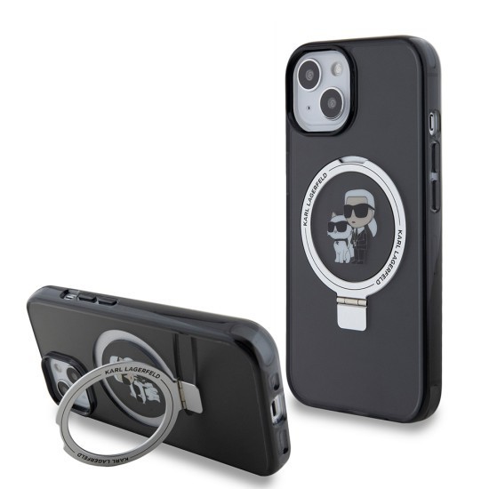 Husa pentru iPhone 15 / iPhone 14 / iPhone 13 - Karl Lagerfeld Hardcase Ring Stand MagSafe (KLHMP15SHMRSKCK) - Karl&amp;Choupette