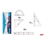 Set geometrie Main Paper, 4 piese, transparent, raportor, 2 echere, rigla 20 cm, albastru