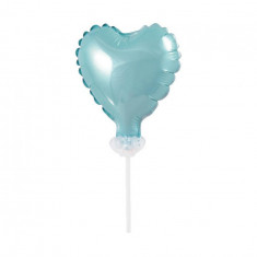 Balon folie mini cu bat in forma de inima albastru deschis