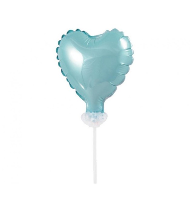 Balon folie mini cu bat in forma de inima albastru deschis