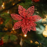 Ornament de Craciun - cu cleme - floare cu sclipici - rosu - 3 buc/pachet Best CarHome