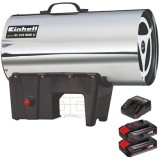 Einhell GE-HG 18/370 Niro Li PXC + Twinpack CB + 4514095 - Tun de caldura 37 kW 1000 m3/h + Set 2 acumulatori si incarcator Li-Ion 18 V 2.5 Ah