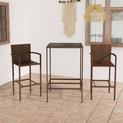 vidaXL Set mobilier bar de grădină, 3 piese, maro, poliratan 3064836 foto