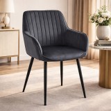Cumpara ieftin Scaun stil fotoliu bucatarie/living, Artool, Solden, catifea gri inchis, picioare metal negru, 55x45.5x83.5 cm