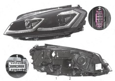 Far Volkswagen Golf 7 (5k), 03.2017-, fata, Stanga, cu static cu lumini de curbe; cu LED daytime running light; LED; electric; cu motor;