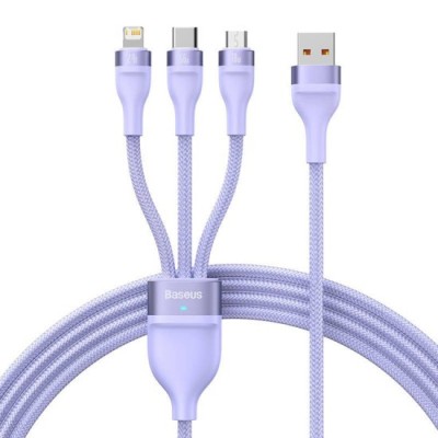 Cablu de Date 3in1, USB, 66W, 1.2m - Baseus Flash Series 2 (CASS040005) - Purple foto