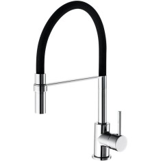 Baterie bucatarie Idrobric Winter, pipa inalta pivotanta, cartus ceramic, racord flexibil inox F3/8, 40 cm, kit de montaj rapid, Crom lucios/negru