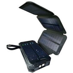 Baterie Externa Solara Linomag&reg;, Power Bank 8000 mAh, 4 Panouri, 1x cablu Lightning &amp; 1x cablu USB Type-C incluse, Waterproof, Negru mat, 11.4 x 6.8cm