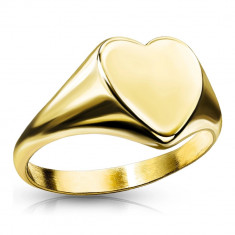 Inel din oțel 316L - inimă netedă plată, design de culoare aurie - Marime inel: 51