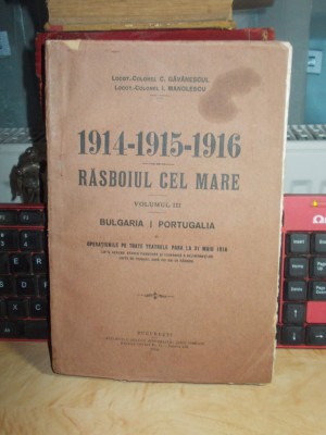C. GAVANESCUL - RASBOIUL CEL MARE : 1914-1915-1916 : VOL. III = BULGARIA , 1916* foto