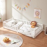 Pat copii Tanna 90x200 cm alb, din lemn, cu protectie laterala