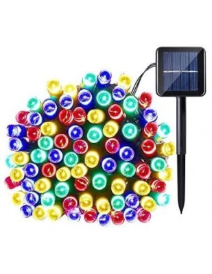 Instalatie craciun cu incarcare solara, multicolor, 100 Led, 10M, IP65, fir negru foto