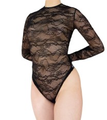 Body Dantelă Elegant cu M&acirc;necă Lungă - M - Bej